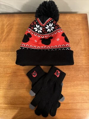 Disney Mickey Mouse Negro Blanco Rojo Sombrero y Guantes Combo para Jóvenes Niñas Niños Mit Foto 1 de 4