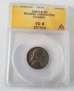 1943 D Silver Jefferson War Nickel Reverse Laminations ANACS Denver Mint - Picture 1 of 4