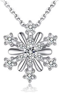 925 Sterling Silber Halskette mit Kristallklar Zirkonia Schneeflocke qs010 - Bild 1 von 4