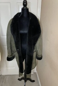 Moss Green Sherpa Suede Coat Med - Picture 1 of 13