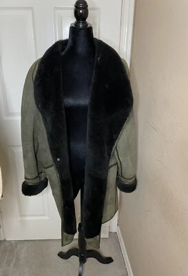 Moss Green Sherpa Suede Coat Med - Image 1 of 4