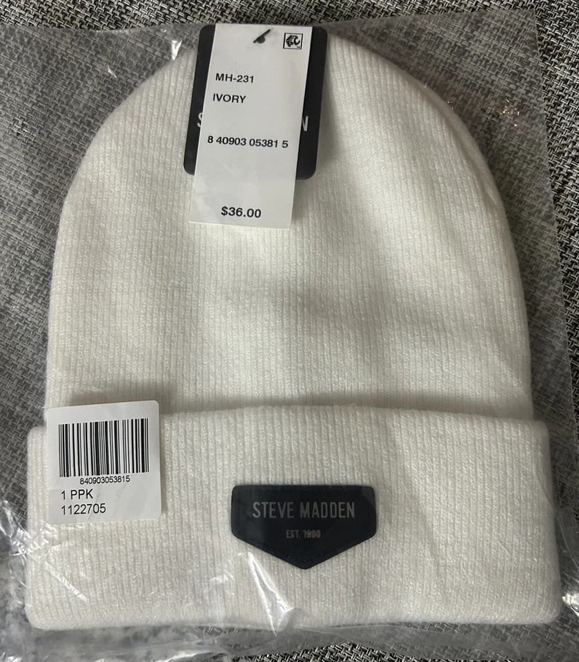 Steve Madden Para Hombres Marfil Logo Parche Medias Gorro Sombrero Prendas exteriores O/S BHFO 2564 Foto 1 de 2