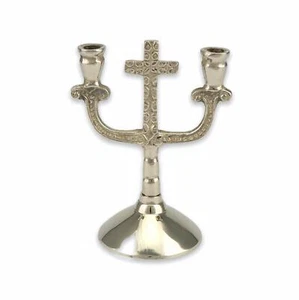 Double Brass Candle Holder - Silver Orthodox Candlestick, Christian Church - Picture 1 of 4