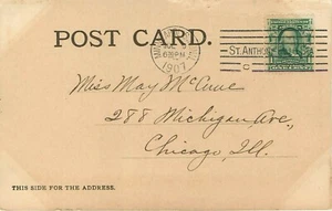 Postal de la estación de Saint Anthony Falls marca de cancelación 1907 Minnehaha MN - Imagen 1 de 2