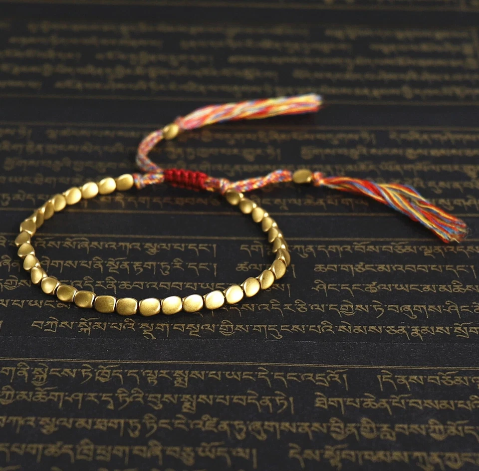 Tibetisches Glücksarmband Kupfer Perlen Handgefertigt Verstellbar Buddhistisch - Bild 1 von 4