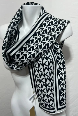 Michael Kors Women Scarf MK Logo Black White Reversible New NWT Christmas Gift I - Image 1 of 4