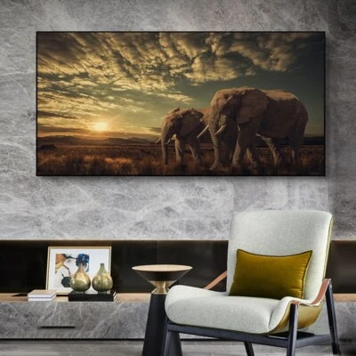 Pintura em tela de elefante africano animal moderno arte de parede pôster impressão quadro arte - Imagem 1 de 4