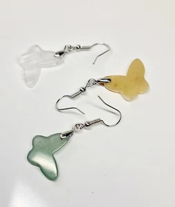 Natural Gemstone Butterfly Stainless Steel Hypoallergenic Earrings - Picture 1 of 13