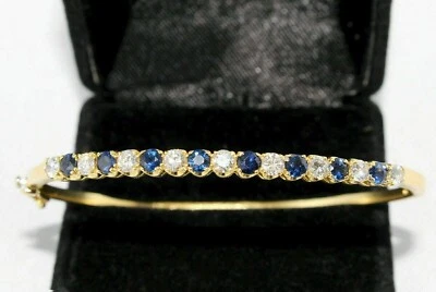 5 CT Simulated Blue Sapphire & Diamond Bangle Bracelet In 14K Yellow Gold Plated - Image 1 of 4