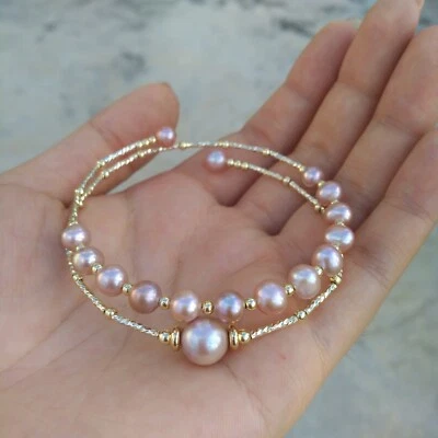 Beautiful Design AAA Purple Pink South Sea Pearl Bracelet 7.5-8" 14k Gold P - Image 1 of 4