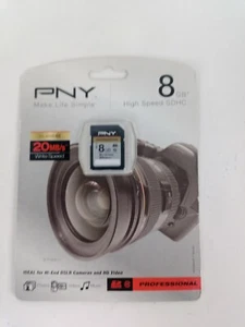 PNY 8GB SDHC SD Card for Canon T7i 6D 80 70 60 1Dx Nikon D5 4 500 600 - Picture 1 of 5