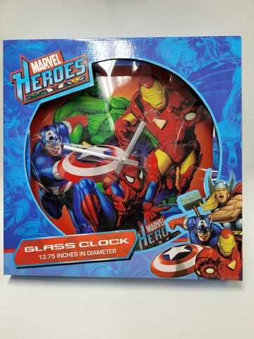 Marvel Heroes Glass Clock 13.75 Inches Diameter Cover