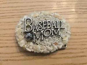 Unique Baseball Mom Belt Buckle Crushed Stone Inlay, Silvertone Base. Unbranded - Picture 1 of 4