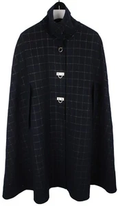 SANDRO Coat Women's (EU) 38 Wool Blend Poncho Plaid Clasp Dark Blue Mid-Length - Picture 1 of 11