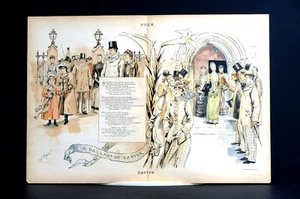 Easter Services Ballad 1891 BRINGS ALL to CHURCH SINNERS FASHIONABLE Puck Print - Picture 1 of 12