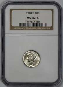 1940-D Mercury 10c Silver Dime NGC MS 66 FB Full Bands Proof Like Reverse - Picture 1 of 4