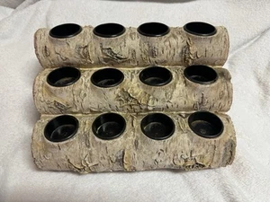 Vintage Faux Fireplace Logs 12 Tea Light Candle Holder Birch Wood 3 Tier Resin - Picture 1 of 8