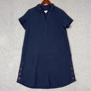 J. Jill Shirt Dress Size Small Navy Blue Gauze Short Sleeve Pockets 100% Cotton - Picture 1 of 9