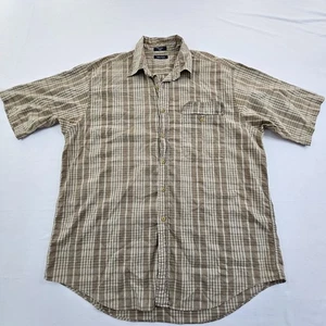 Nautica Brown Plaid Short Sleeve Cotton Button-Up T-Shirt Men's 2XL - Picture 1 of 9
