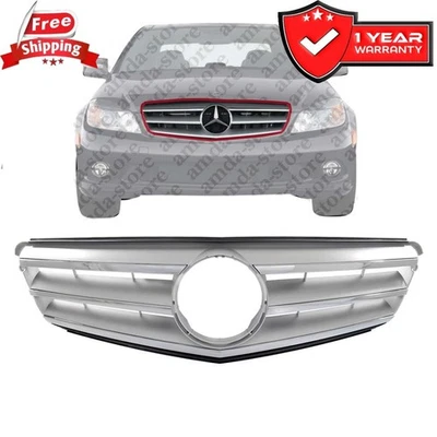 Sedan Silver Plastic Grille For 2008-2014 Mercedes Benz C300 2010-2014 C250 - Image 1 of 4