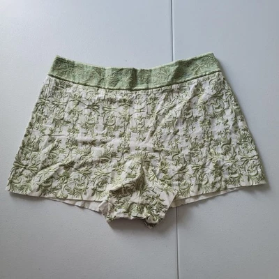 Alice + Olivia 短裤女式 8 绿色 Republic Geo 刺绣亚麻棉 — 第 1/4 张图片