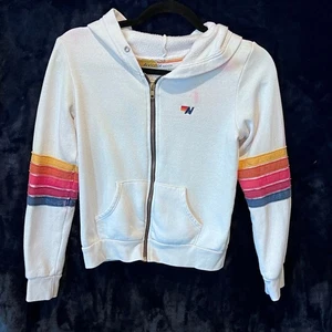 Aviator Nation Malibu Hoodie mit durchgehendem Reißverschluss Regenbogenstreifen Jugend Größe 12 - LESEN - Bild 1 von 14