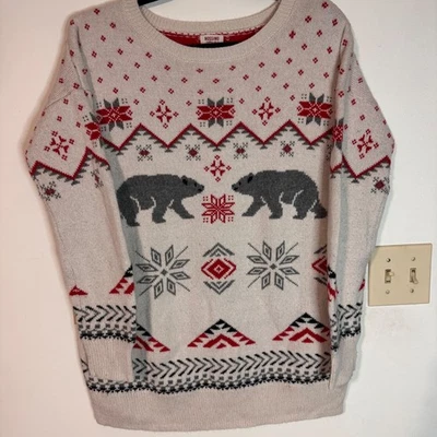 Suéter Mossimo Para Mujer Bear Fair Isle Cuello Redondo Vacaciones Invierno Pullover M Foto 1 de 4