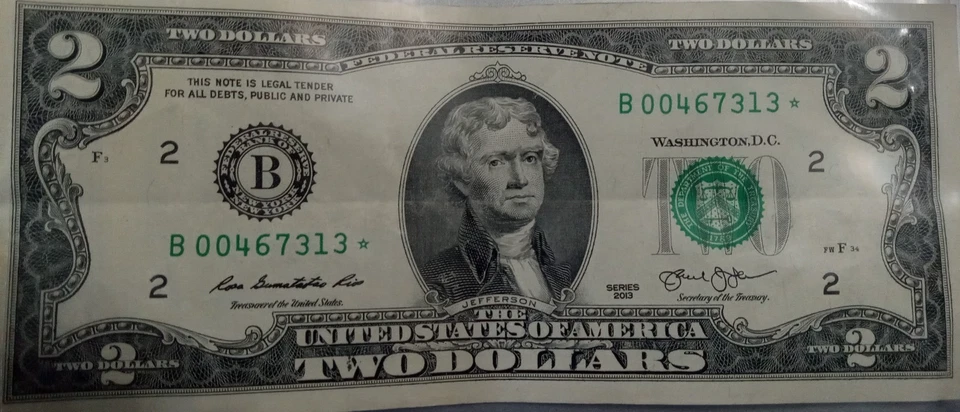 2013 Two Dollar Star Note FRB New York $2 Bill - Low Number - Image 1 of 2