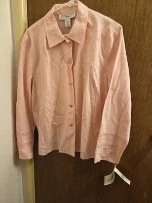 Camisa Norton Studio Mujer Talla Grande 1x Rosa Abotonada Lino Rayón *enganches* Nueva Foto 1 de 4