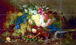 20 x 12 Art Grapes Roses Tumbled Marble Mural Backsplash Tile #2029 - Picture 1 of 9