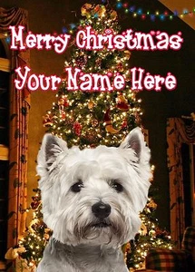 A5 Personalised Westie Christmas Tree Card ANY NAME Xmas PIDXM692 - Picture 1 of 1