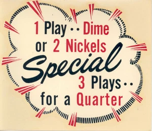 1950s juke box "bubble" Pricing Decal - "3 Plays..for a Quarter" - NOS - 1 each - Picture 1 of 1