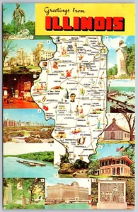 Postcard Greetings from Illinois Map Multi View - Picture 1 of 2
