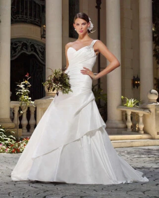 Casablanca Bridal Exotic Escape Wedding Dress 8 Romantic Taffeta One Strap 1977 - Image 1 of 4