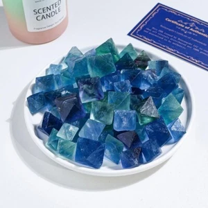 Natural Blue Fluorite Octahedron Crystal Crafts Fluorite Gem Specimen Home Decor - Picture 1 of 6