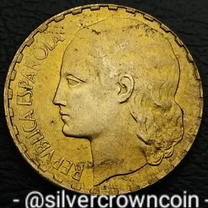 Spain Republic 1 Peseta 1937. KM#755. One Dollar coin. 🍇 Grapes on Vine. - Picture 1 of 7
