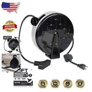 Versatile Wall/Ceiling Mounted 30 Ft Retractable Power Cord Reel with 3 Outlets - Picture 1 of 8