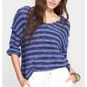 Free People blue stripes boxy fit spells trouble sweater size small - Picture 1 of 7