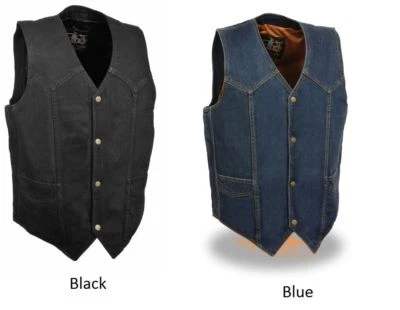 Milwaukee DM1310 Men's Classic Snap Front Denim Biker Vest Black & Blue Colors - Image 1 of 4