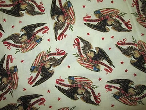 EAGLES USA FLAG PATRIOTIC FREEDOM EAGLE FLAGS BANNERS COTTON FABRIC FQ - Picture 1 of 6