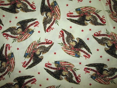 EAGLES USA FLAG PATRIOTIC FREEDOM EAGLE FLAGS BANNERS COTTON FABRIC FQ - Image 1 of 4