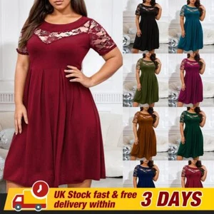 Plus Size 18-24 Women Lace Floral Mini Dress Short Sleeve Cocktail Party Dresses - Picture 1 of 31