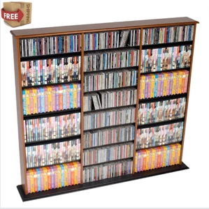 Wood Media Storage Cabinet CD DVD VHS Movie Organizer Wall Mount Shelf Cherry - Picture 1 of 8