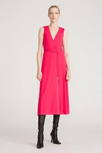 Halston Eliza Matte Jersey Stretch Sleeveless Tie Waist Midi Dress Pink New 8 M - Picture 1 of 20