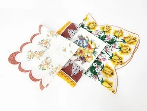 Vtg Set Of 3 Ladies Floral Handkerchiefs Hankie Hanky Pocket Squares Yellows - Picture 1 of 10