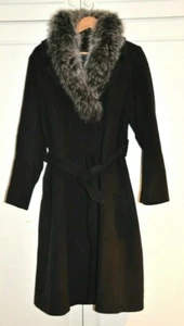 Women's Long Winter Coat 100% Wool Removable Fur Collar Size 18 - Picture 1 of 3