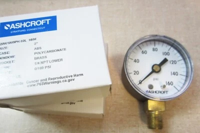 NEW Ashcroft 2" Pressure Gauge, 160 PSI, 1/4 NPT Lower (20W1005PH 02L) FREE SHIP - Image 1 of 3