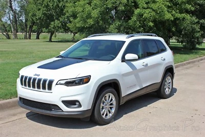 Hood Decals Black Trailhawk Vinyl Graphic Stripes fits 2018-2021 Jeep Cherokee - Image 1 of 4
