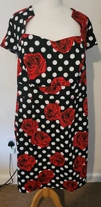 Ladies Dress 4XL Black Red Floral Sweetheart Neck Short Sleeves Grace Karin  - Picture 1 of 10