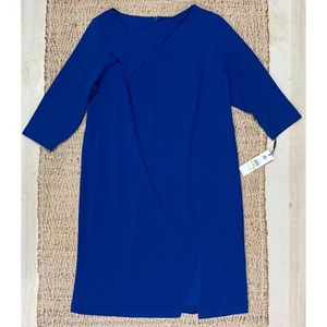 Calvin Klein Plus Blue Crepe Stretch 3/4 Sleeve Asymmetric Sheath Dress Size 18W - Picture 1 of 7